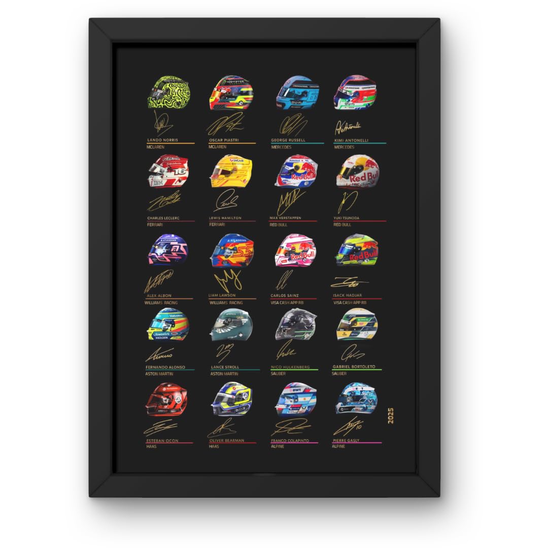 Lap Legends All Drivers Helmet Collection 2025 Framed Display Gift with Reproduced Digital Signature โ image 1