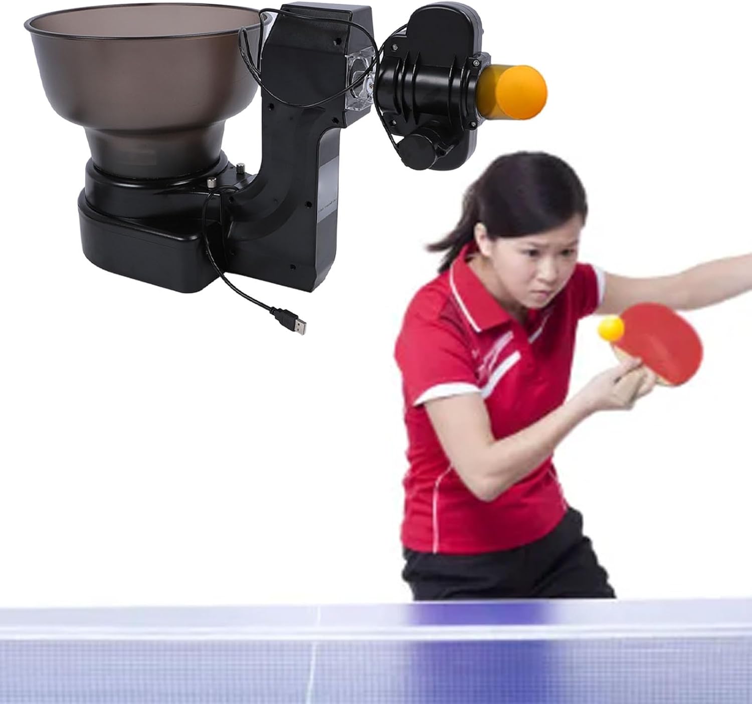 Table Tennis Robot, Portable Table Tennis Trainer Large Ball Storage Capacity Automatic Table Tennis Machine Table Tennis Ball Launcher for Training Top Spin, Back Spin, No Spin