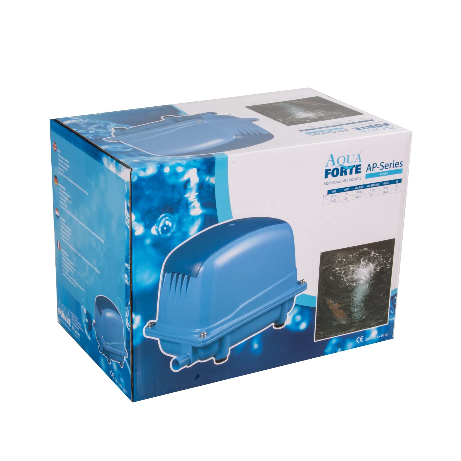 AquaForte AP-60 Bomba de aire, 38 W, Presión Presión 3,5 m, Adecuada para piscinas y estanques de hasta 36m3, Peces 30000 litros, Koi 15000 litros, 3,4 kg, Salida 18 mm