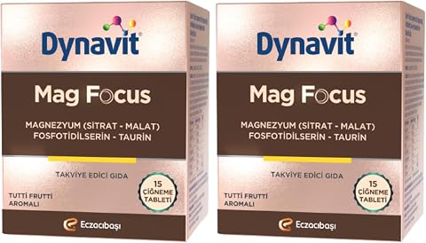 Dynavit Mag Focus 15 Çiğneme Tab - Magnezyum Malat & Sitrat, Fosfotidilserin, B6 & B12 Vitamini - Odaklanma (2 paketi)