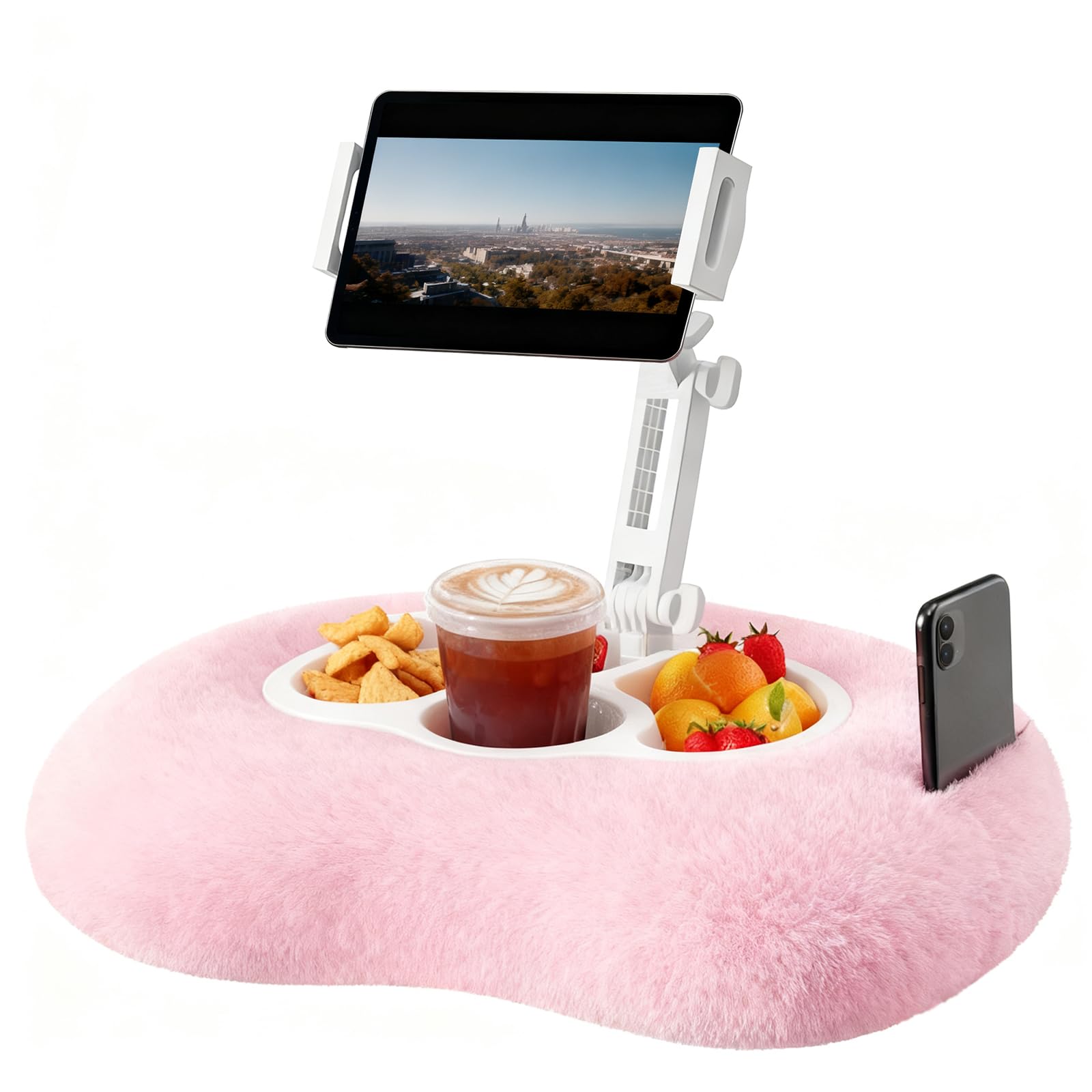 Coussin pour Tablette, Support Kindle Réglable pour la Lecture | avec 3 Bols à Collation, Compatible avec les Téléphones, Tablettes et Appareils Kindle de 4,7 à 13 Pouces