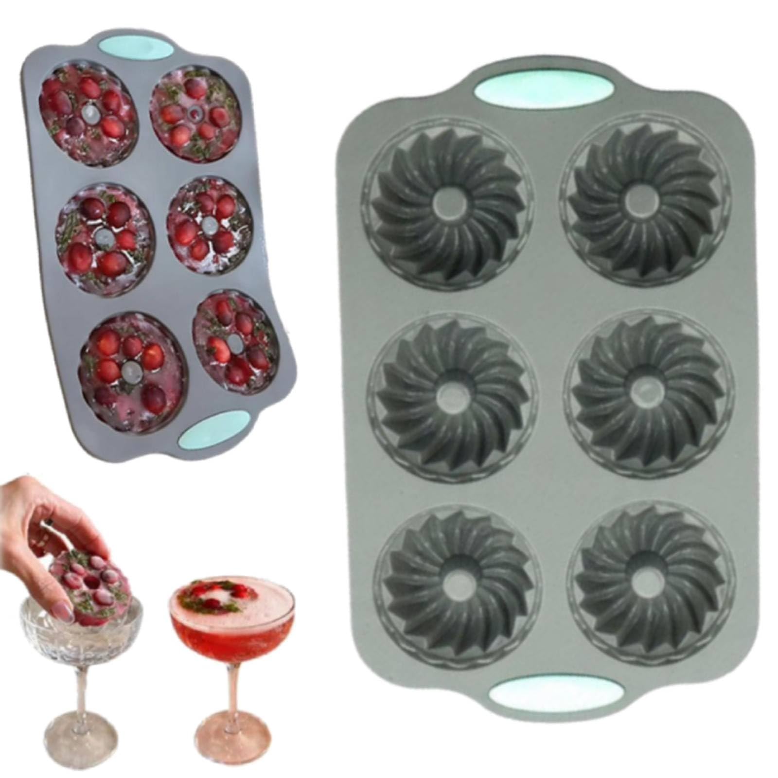 Wreath Ice Mold, Christmas Wreath Ice Mold, 6 Hole Silicone DIY Molds,Holiday Christmas Shaped Silicone Icecube Making Trays/Molds,Large Ic-e Cube Moulds,Reusable Ic-e Cube Maker for Whiskey,Cocktail