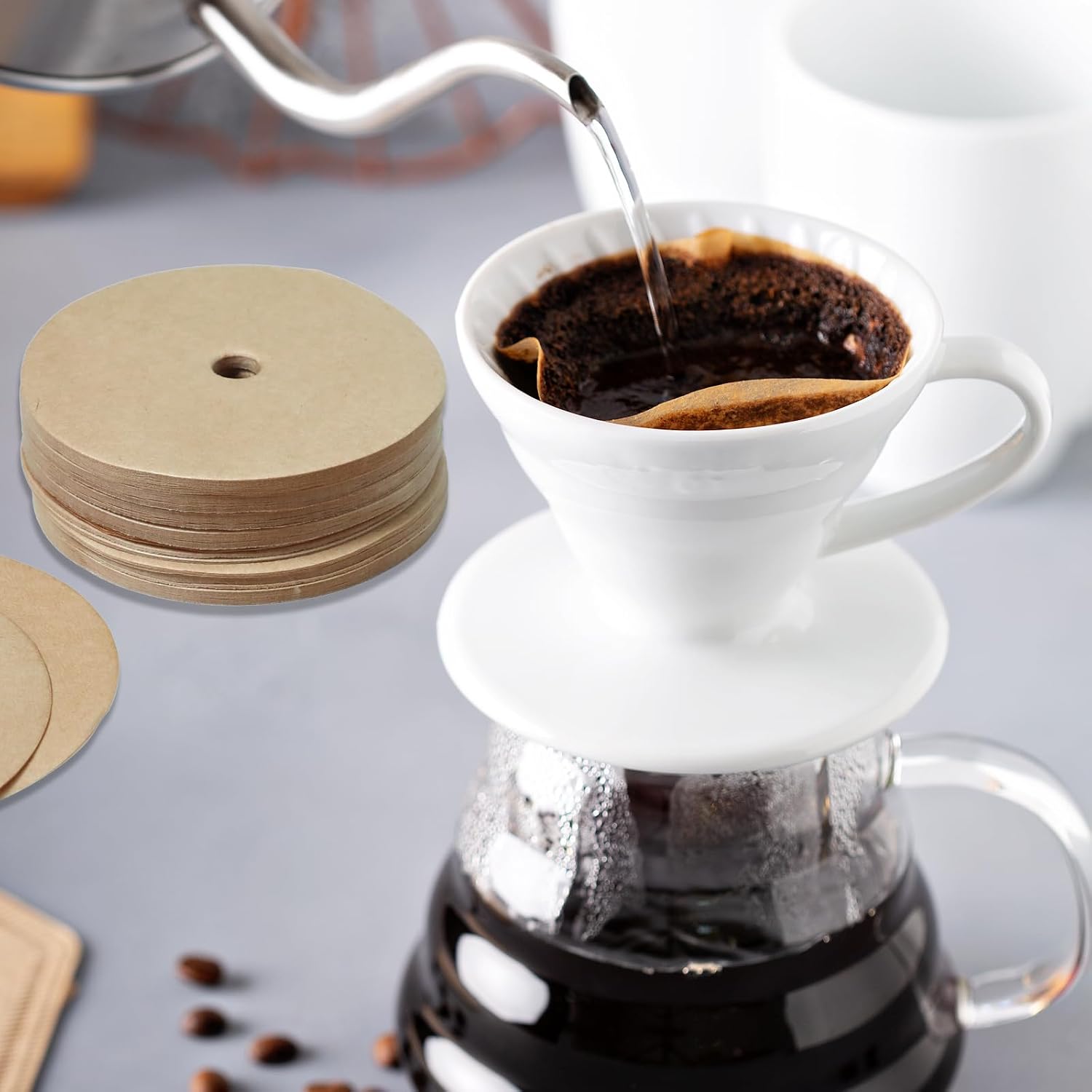 300Pcs Percolator Coffee Filters,Percolator Coffee Pot Filters,Percolators Filter With Hole,Disposable Disc Coffee Filters for Camping Coffee Pot Home Office Use image 3