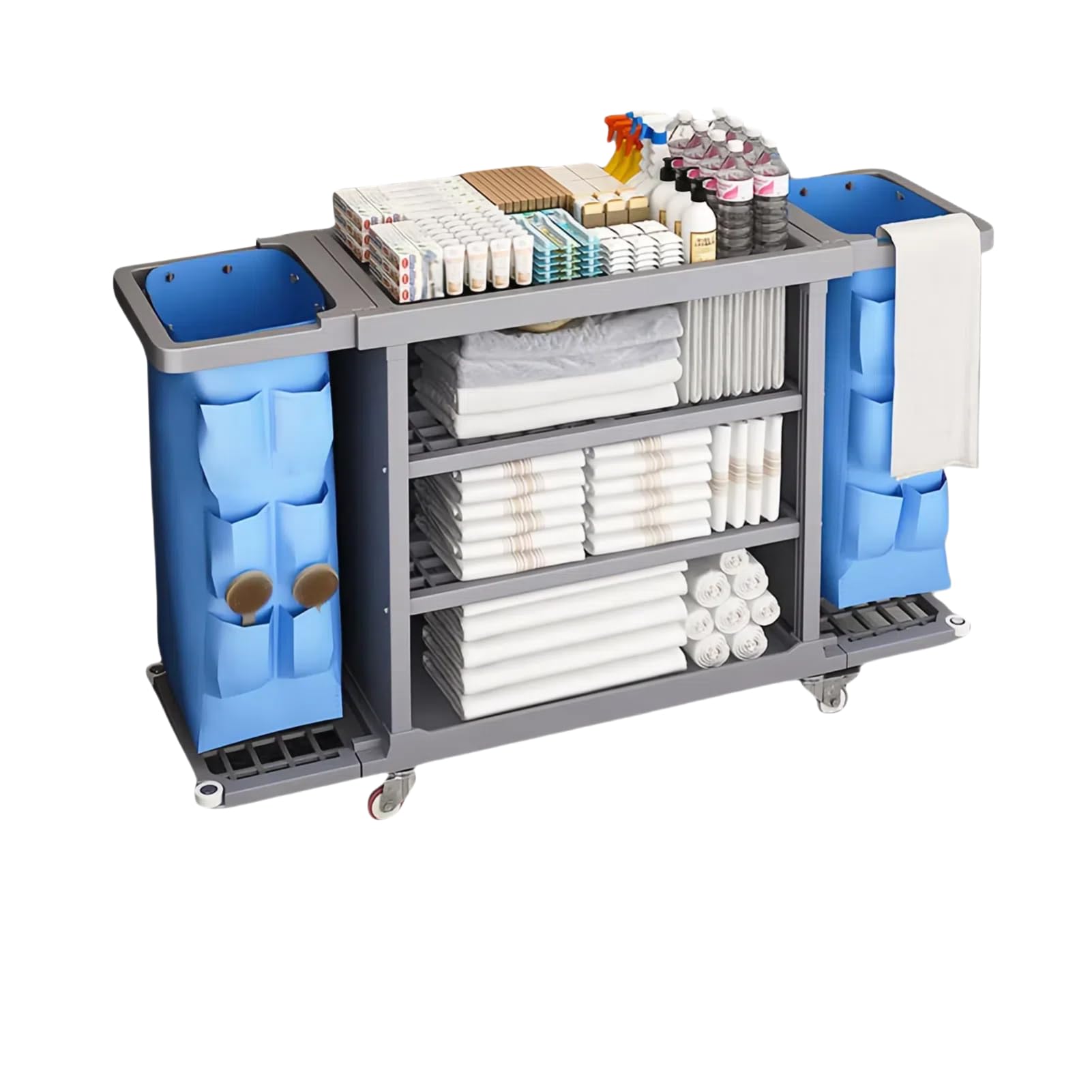 Multifunktionaler Hotelwagen, gewerblicher Reinigungswagen, Zimmerservice-Wagen für Hotels, Schulen, Büros und Geschäfte, Grau, 135,4 x 46,2 cm (kleine Räder)