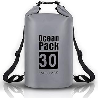 JSRHEEM Borsa Impermeabile, Dry Bag 10L 20L 30L con Tracolla Regolabile, Sacca Stagna per Kayak, Rafting, Nuoto, Canottaggio, Canoa, Spiaggia, Sport Acquatici (grigio, 30 litri)