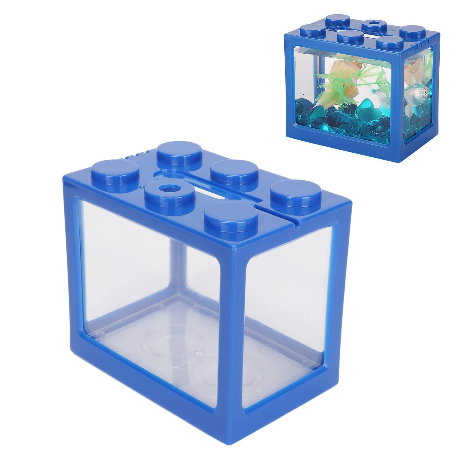 Mini Plastic Desktop Aquarium - Building Block Style Betta Fish Tank with Moss Balls & Snail Reptile Feeding Box for Kids & Adults