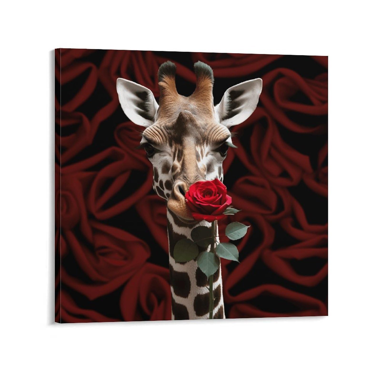 KLOPH Giraffe Kissing Flower Canvas Wall Art for Living Room 08x8inch Modern Artwork Painting for Bathroom Hanging Canvas Prints Aesthetic Wallart for Bedroom Kitchen Office Wall Decor
