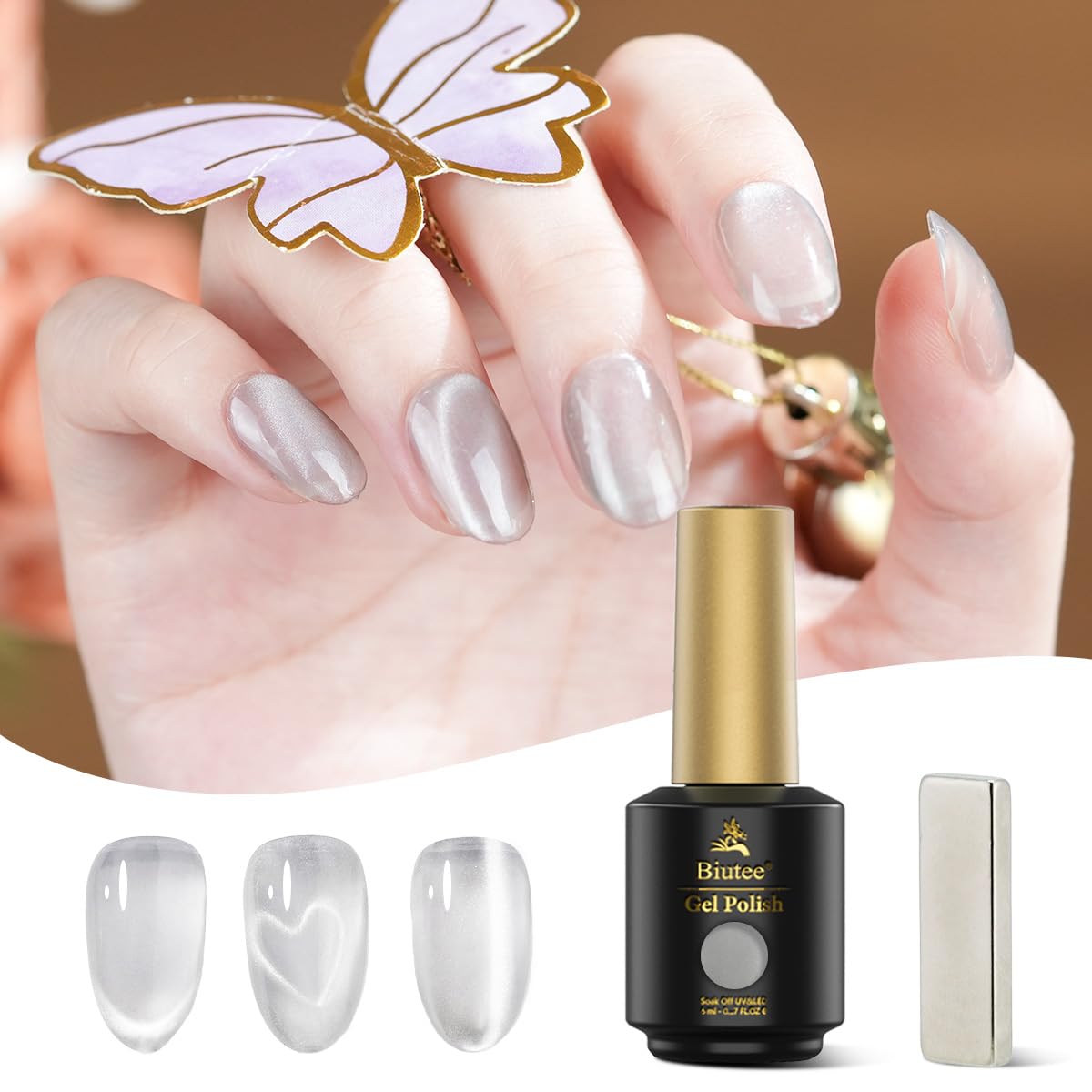 Biutee マグネットネイル ジェルネイル カラー ジェル キャットアイ 猫の目効果 8ML 磁石付き 猫目 ジェル 微粒子ラメ ダイヤモンドジェル 磁石付き 眩しい 輝き (シルバーA, シルバーA)
