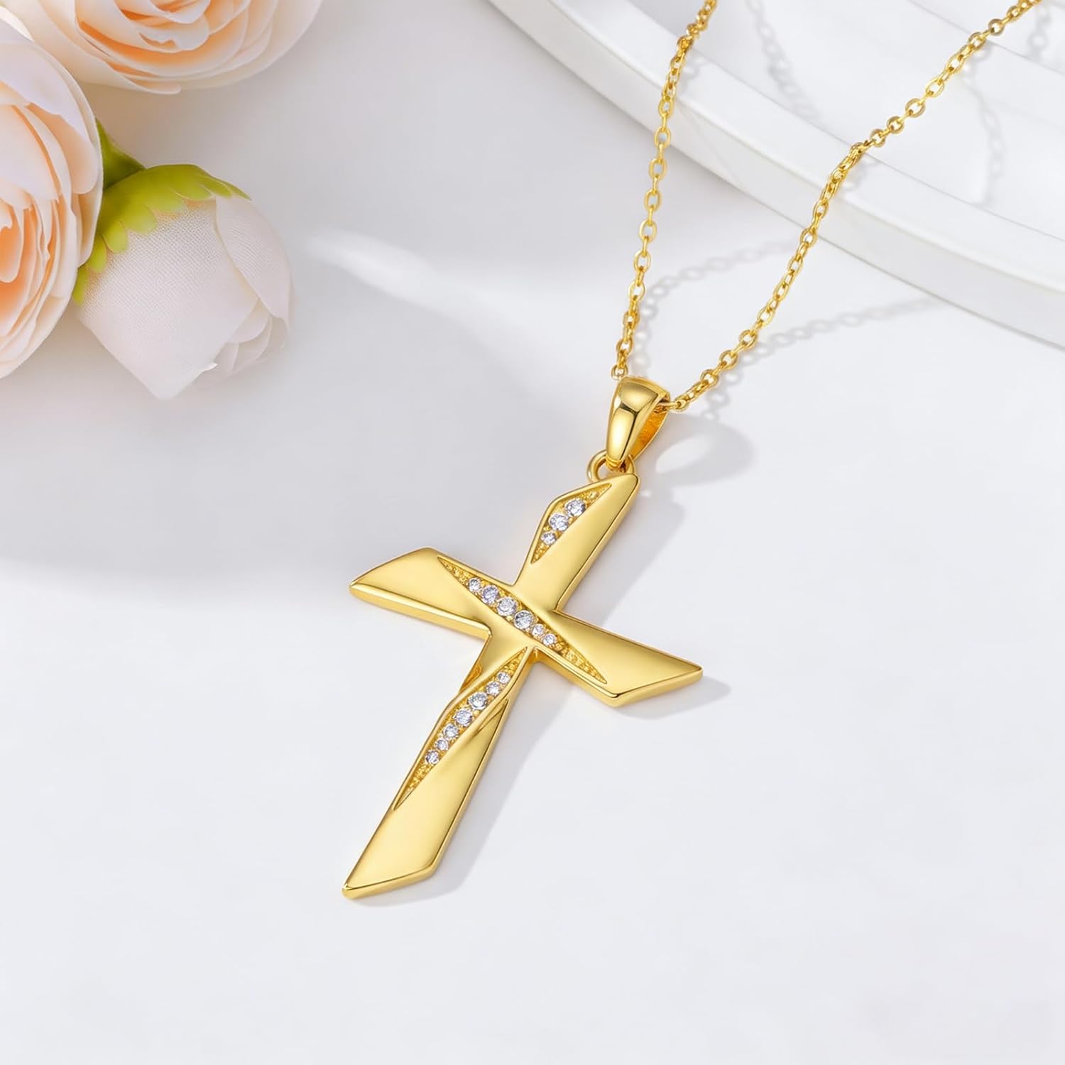 14K Gold Cross Necklace for Women Gold Cross Chain Minimalist Pendant Smooth Lines and Timeless Charm Religious Jewelry Christian Gifts Mother's Day Gifts for Women Wife Her - Image 2