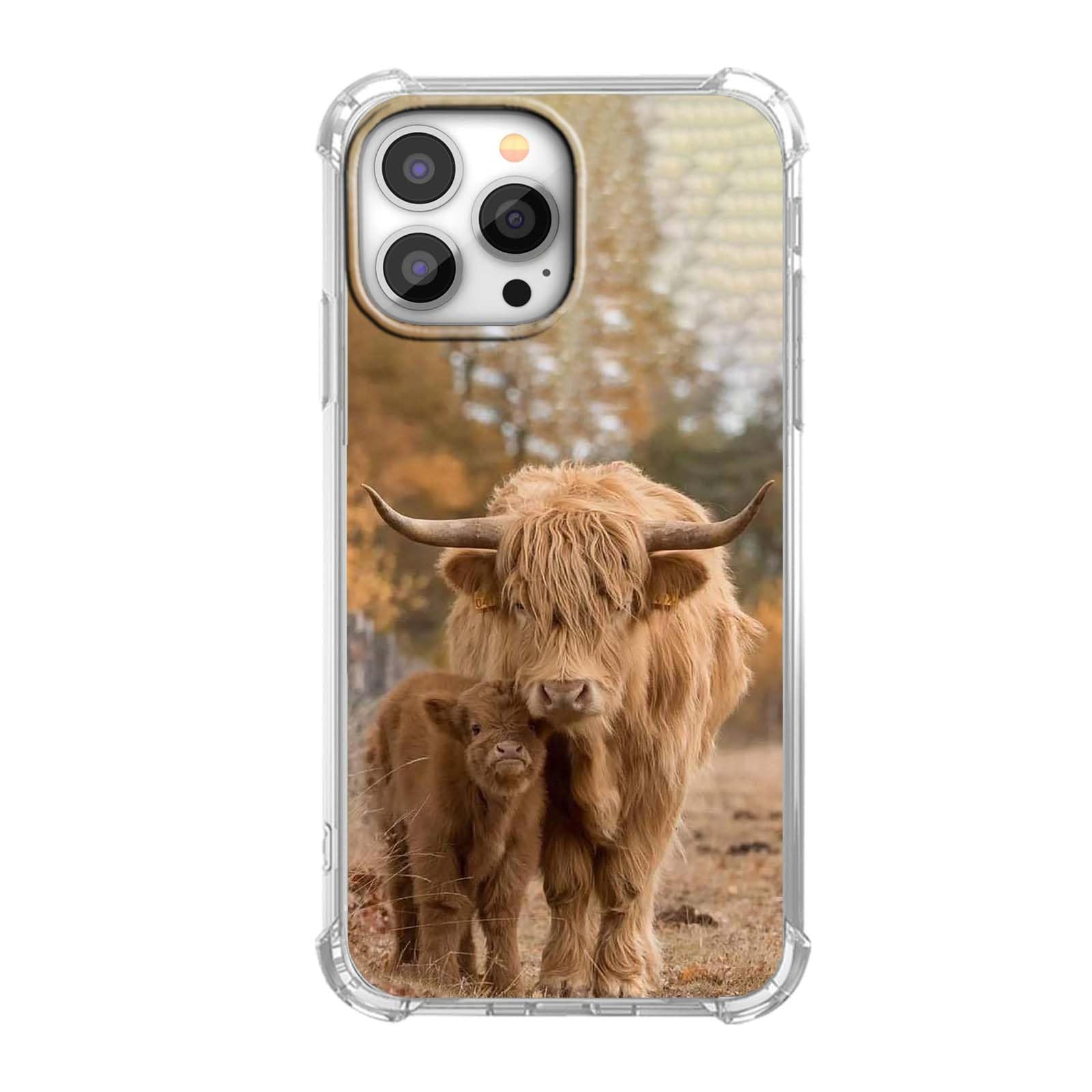 Tobelint Case for iPhone 13 Pro Max with Cow Design,Cute Highland Cattle Family Pattern for Men Women,Clear Slim Soft TPU ...