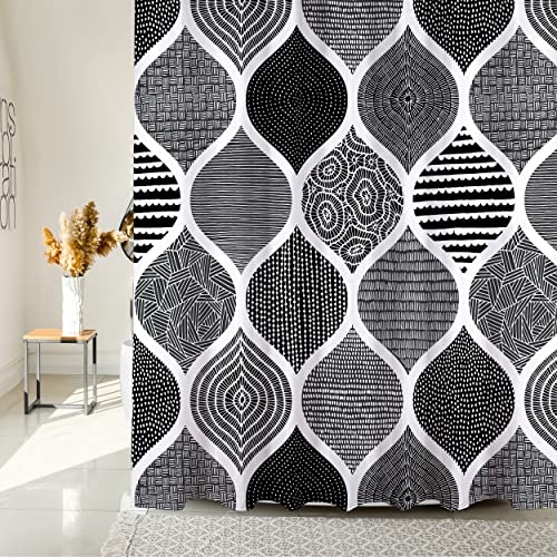 BOLIYVAN Schwarz und Weiß Duschvorhang, abstraktes Blatt Badvorhang für Badezimmer Dekor, geometrischer wasserdichter Duschvorhang, 180 cm - 180 cm Cover