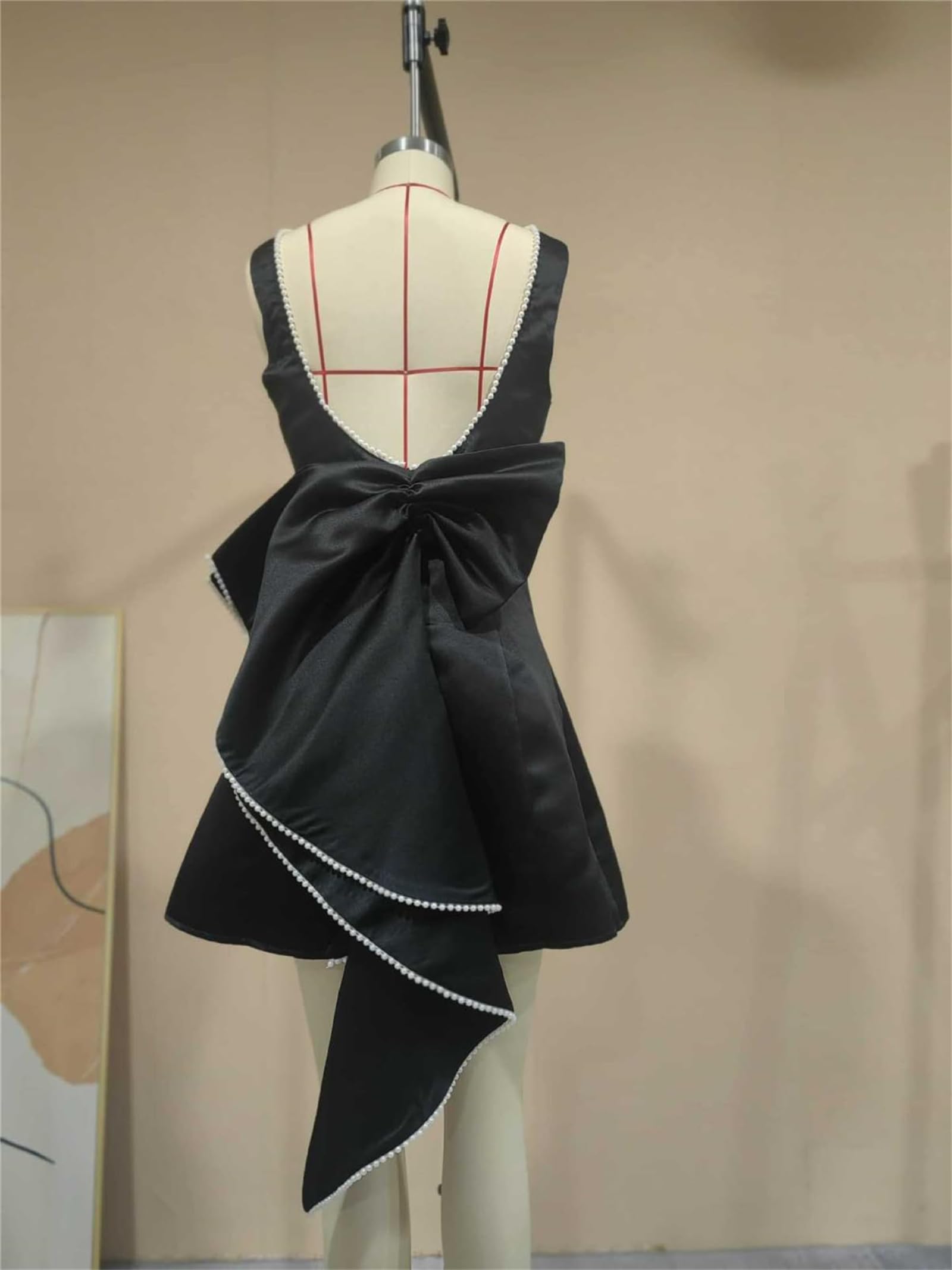 Vestido de verano para mujer, sin mangas, con lazo, perla, corto, sexy, delgado, sin mangas, espalda abierta, mini vestidos formales