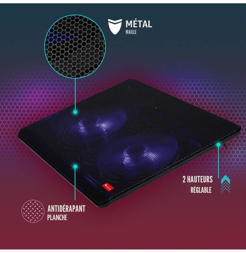 NGS JetStand - Support de Refroidissement pour Ordinateurs Portables jusqu'à 15,6" Hauteur Réglable, Ventilateurs Silencieux, Port USB, Lumière LED, Treillis Métallique