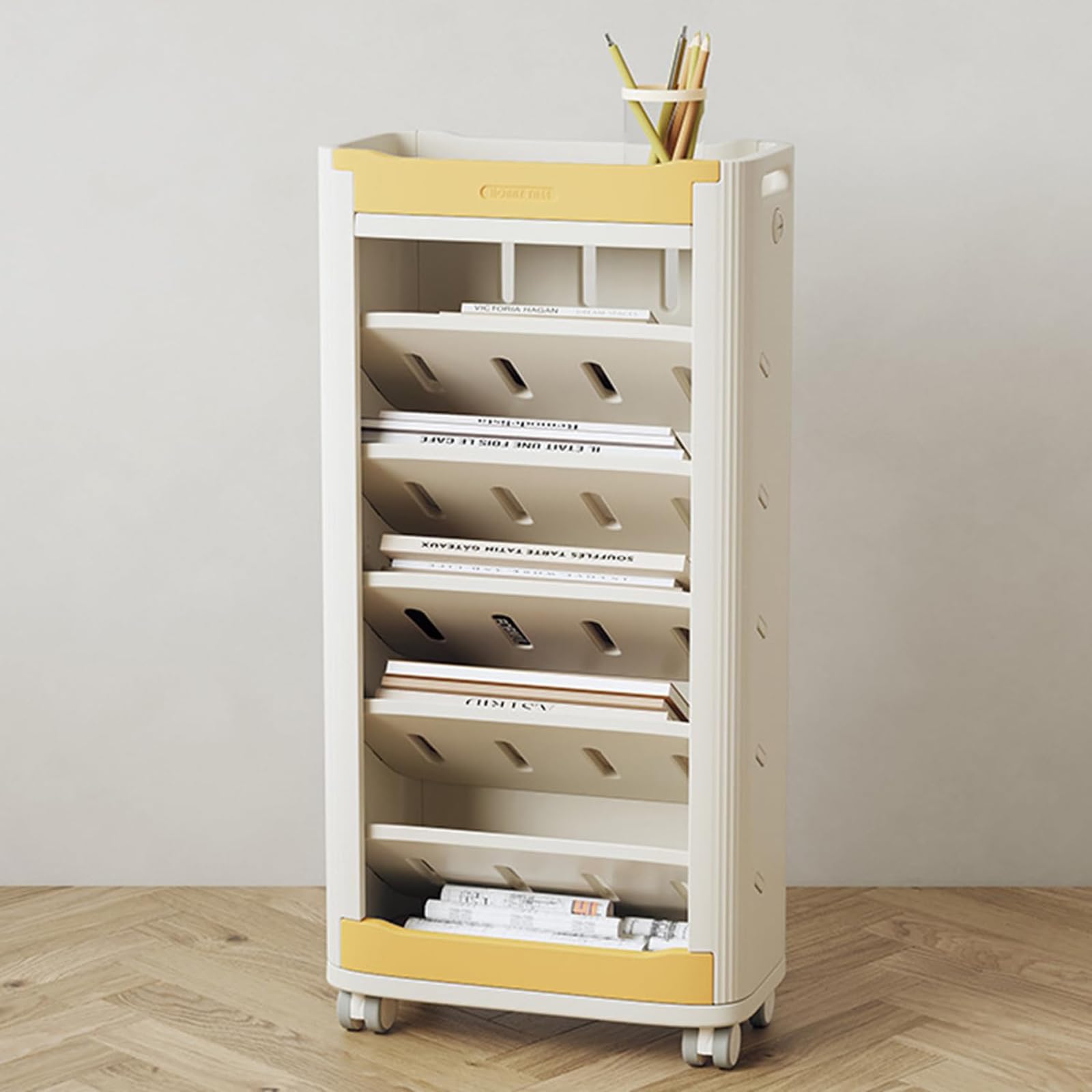 Scaffale sottile a 7 ripiani per verdure e libri, scaffale mobile per ufficio, casa e scuola, soluzione salvaspazio in plastica