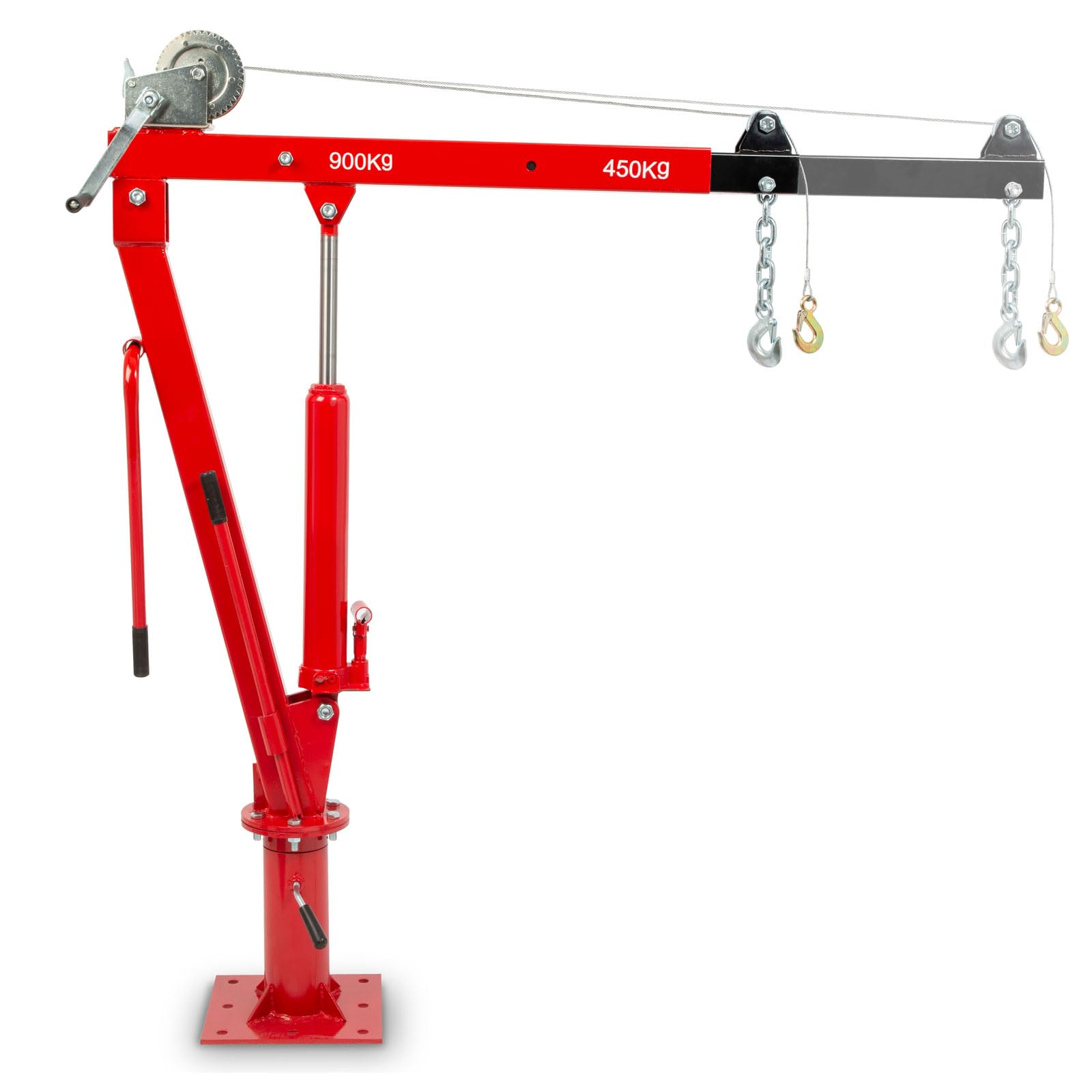 EBERTH Pick Up Kran, Ladekran mit 900 kg Traglast, Seilwinde, 360° Drehkranz, massiver Standfuß für Bodenmontage, Pickup Kran mit Lasthaken und Kette, klappbar, Anhänger Kran mit 1750mm Hubhöhe