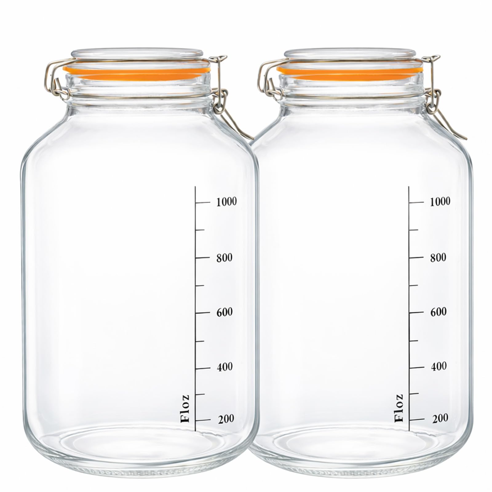 GREENSAPPIRE Airtight Glass Storage Jar Set of 2 Large Clip Top Glass Jars with Lids Airtight 4100ml Wide Mouth Mason Jars with Lids Glass Storage Jars Fermentation Jar for Flour Spaghetti Storage