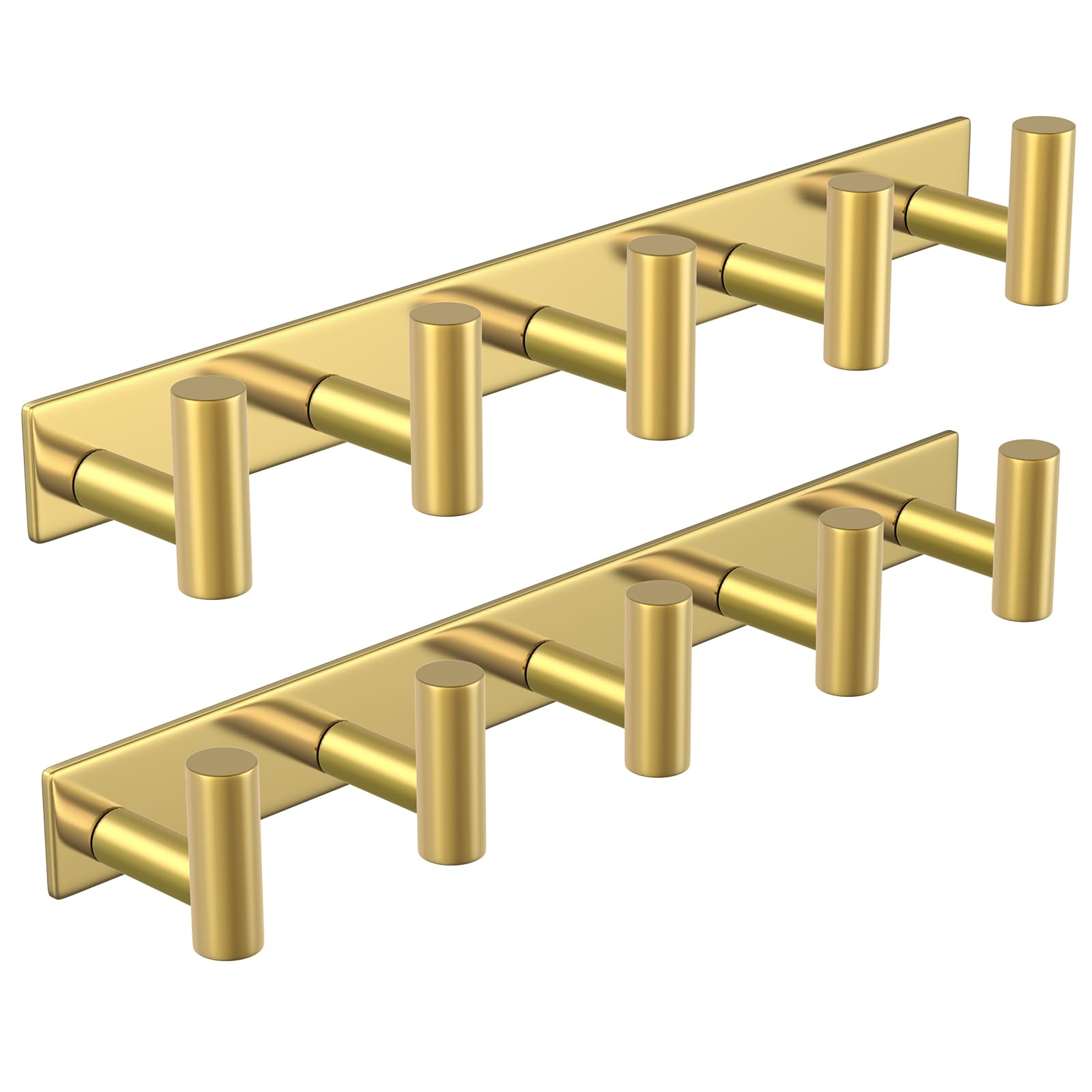 PMMASTO Gold Wall Mount Coat Rack, 5 T-Shaped Stainless Steel Hooks, 2 Pack