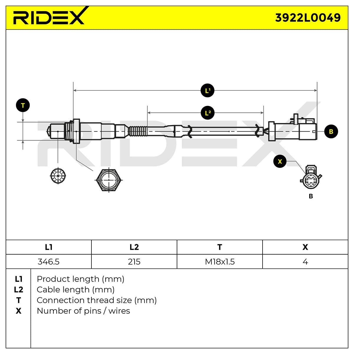 RIDEX 3922L0049 Sonda lambda Compatibilità con FORD Focus II Hatchback DA, HCP, DP