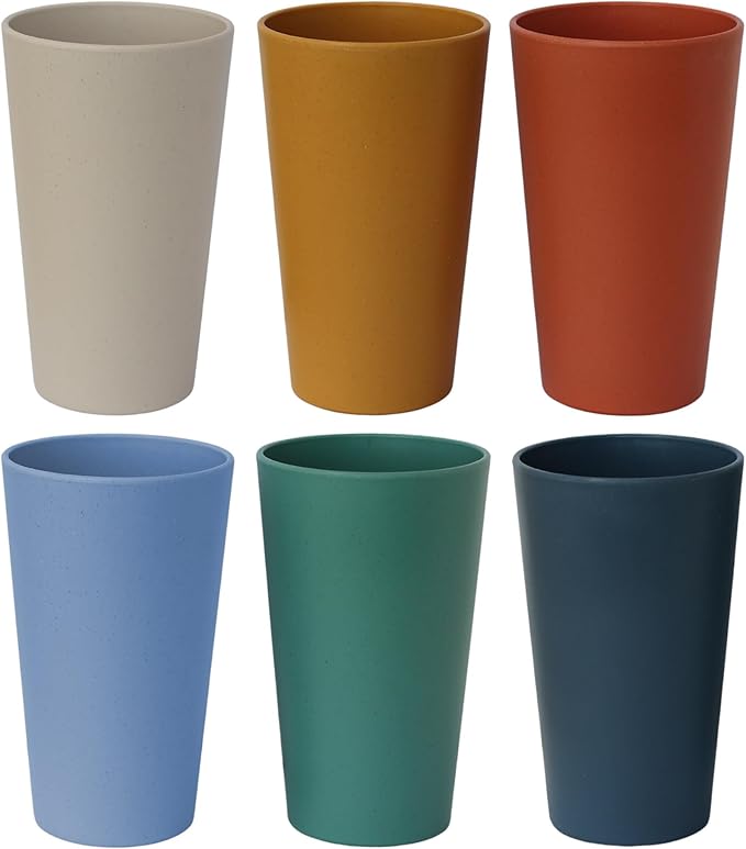 LuckyZone Wheat Straw Unbreakable Cup | 20 oz Reusable Water Drinking Glasses Sets of 6 | Lightweight Tumbler for Kitchen Outdoor | Dishwasher Safe, BPA Free and Eco friendly (20 oz, 6Pcs/6Color_A)