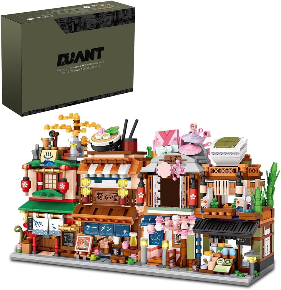 39054 Mini Blocks 4 in 1 Japanese Street View House Building Block Kit,1608 Pieces MOC Construction Creative Japan Architecture Model Set, Awesome Building Gift for Adult