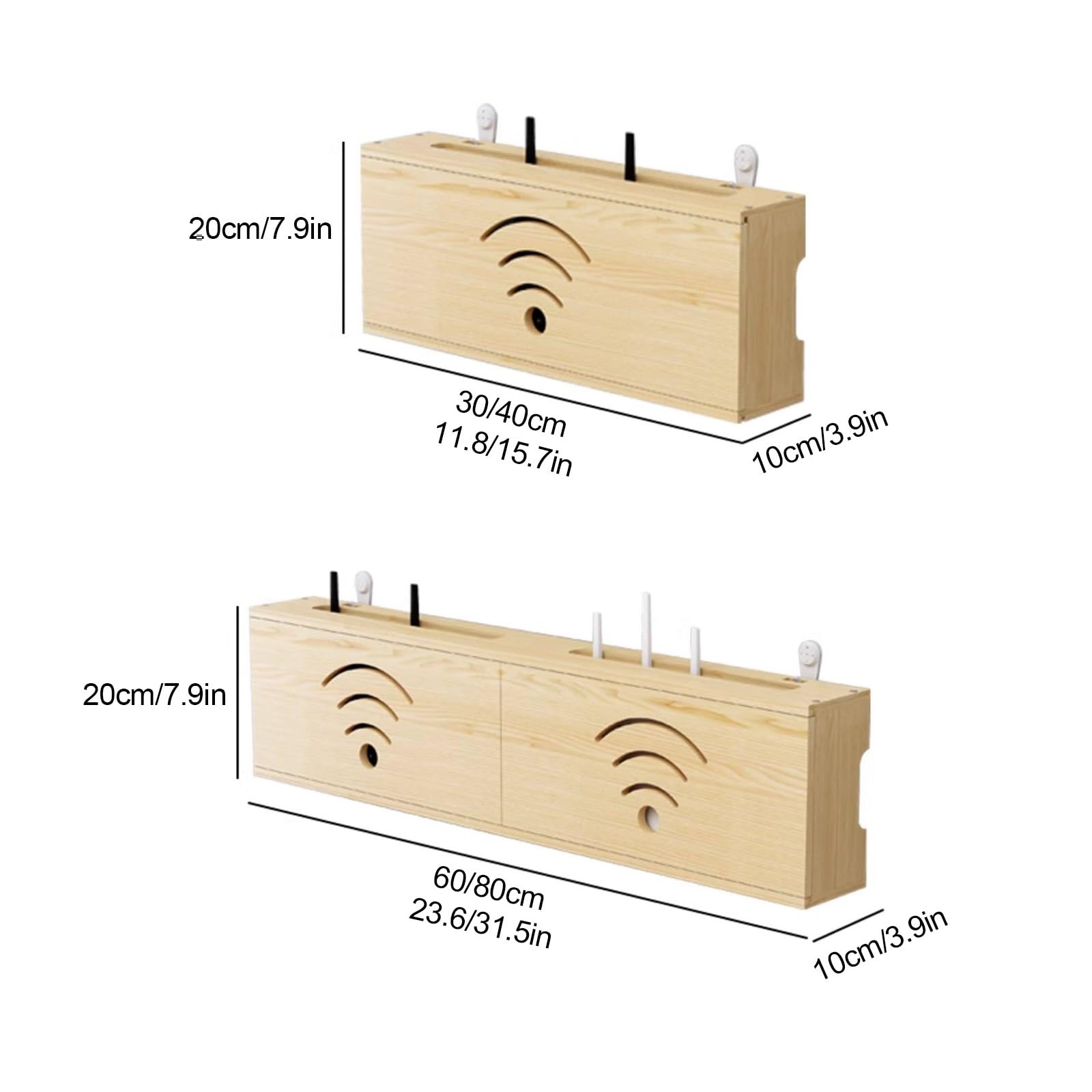 Boîtier de gestion de câbles caché pour routeur WiFi, support mural en bois pour modem, décodeur, multiprise, cordons – Idéal pour le salon, le bureau, la chambre à coucher