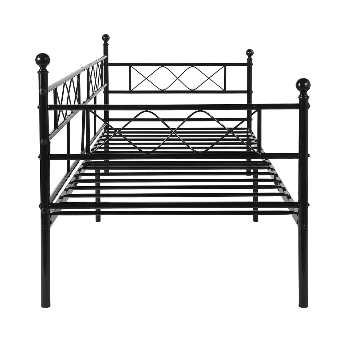 AVANTI TRENDSTORE Letto Singolo in Metallo Nero Rea, Struttura Letto per Camera, 198 x 95,5 x 94 cm