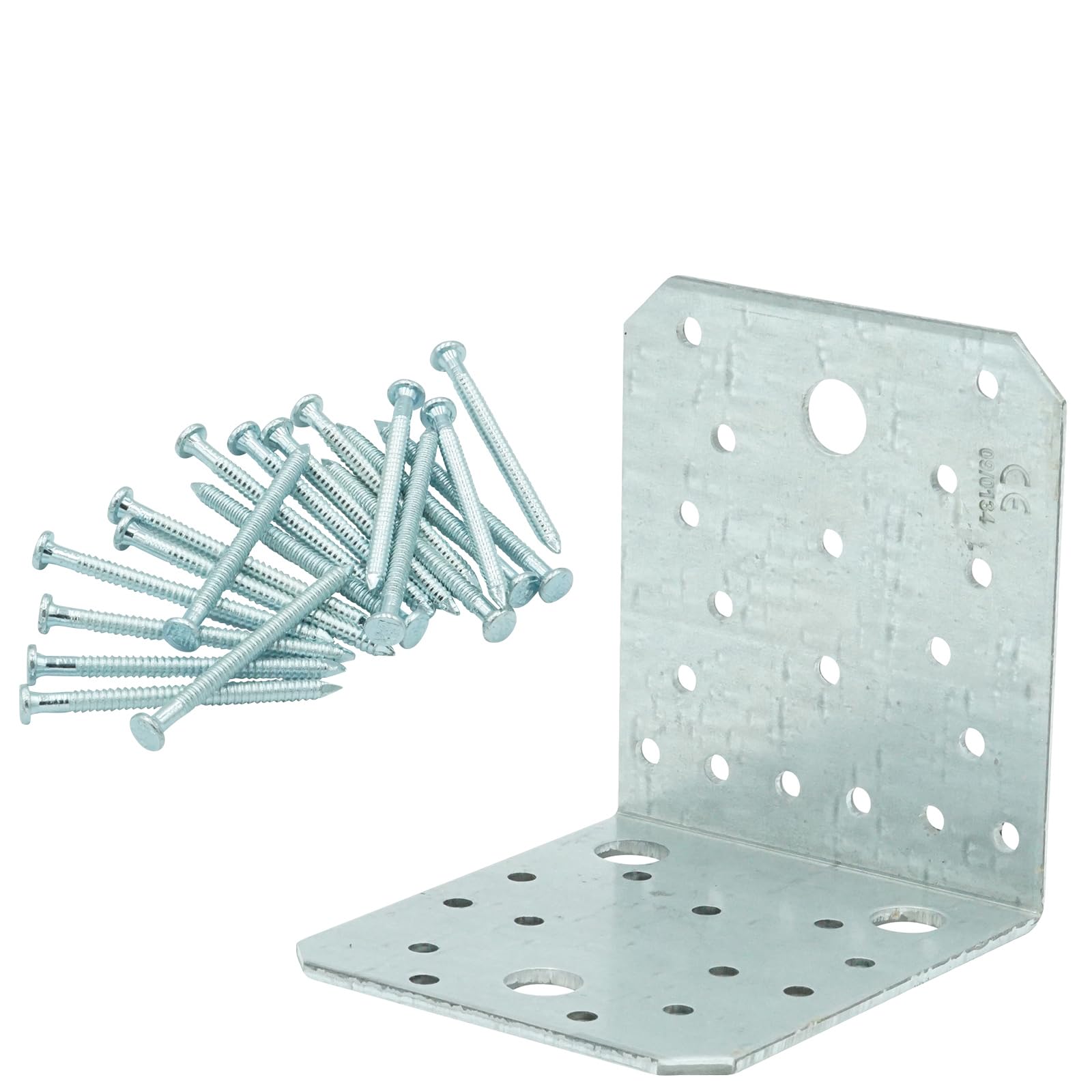 D2D | Winkelverbinder Set 105 x 105 x 90 mm ohne Steg - 25 Stück + 250 Stück Ankernägel 4 x 60 mm - Handwerker Set - Montagewinkel für stabile Verbindungen