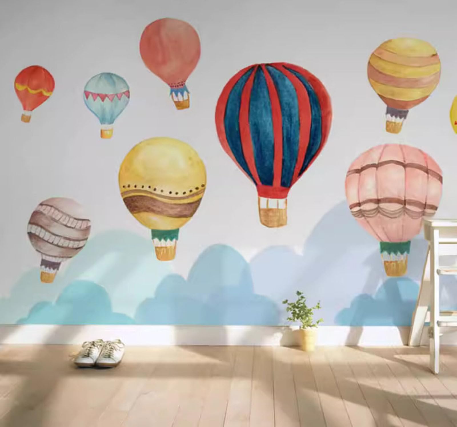 Hand Drawn Three Dimensional Hot Air Balloon Unique Cartoon 3D Wallpaper Easy Install Feature Office Living Room Sofa Bedroom TV Background Wall Decoration-400cm×280cm