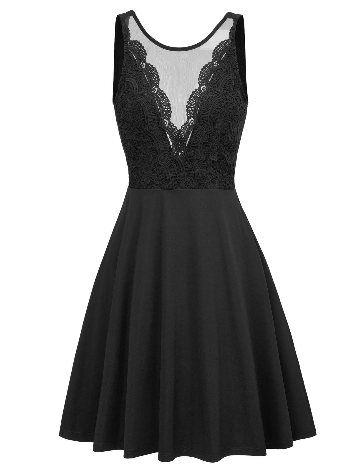 GRACE KARINSleeveless Lace Patchwork Open Back A Line Flare Party Dress X-Large Black 2