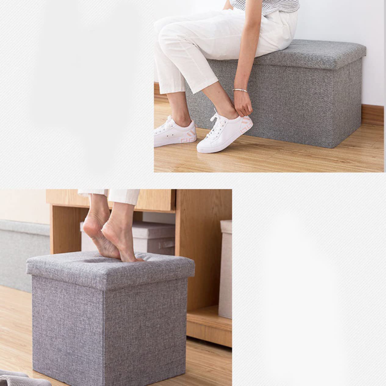 おしゃれ 北欧 収納付き スツール いす チェア ファブリック ダークグレー