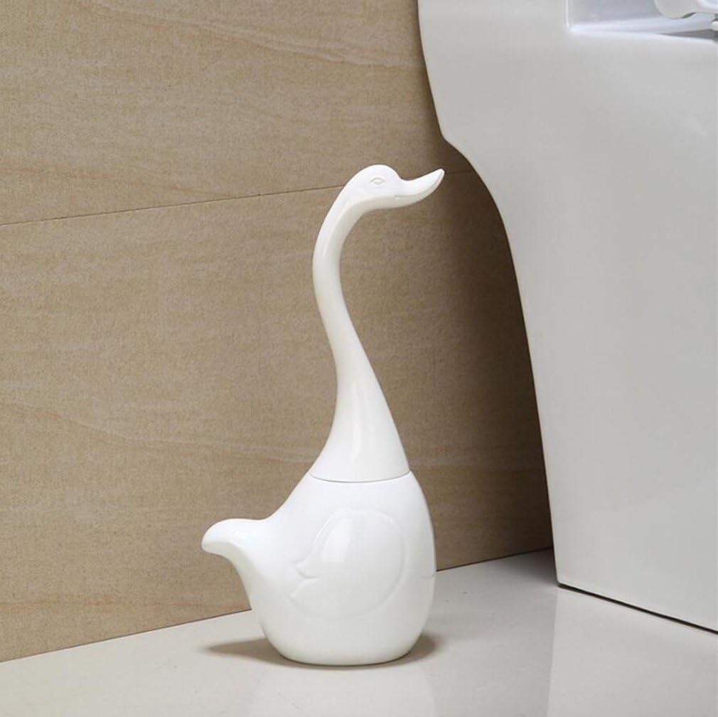 Maelu Unique Creative Swan Design Full-closed Bathroom Toilet Bowl Brush and Holders set With Ceramic Base Cleaning Scrubbing Grips Brush Accessories (White Swan)