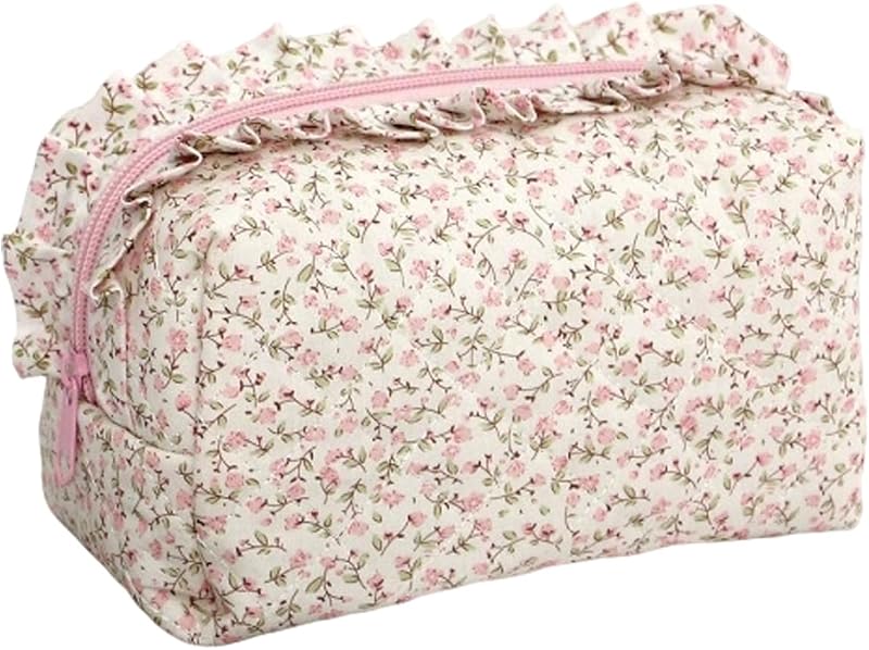 Necessaire Annpro de Algodão com Estampa Floral e Laço 02 Pink Floral, 1 unidade