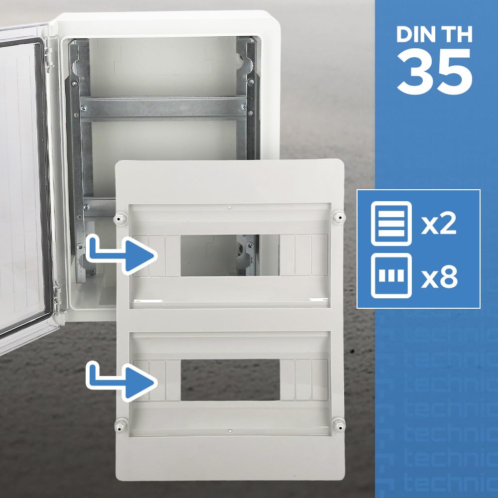 EDO Rozdzielnica Elektryczna Natynkowa ABS IP65 16 Modułów (2x8) 250x350x150 mm – Skrzynka Bezpiecznikowa z Szyną DIN, Transparentne Drzwiczki PC, IK10, Szara