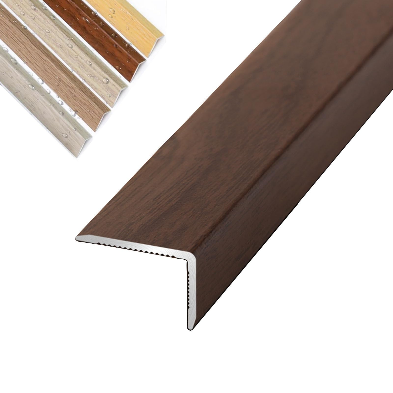 Floor Transition Strip Aluminum Stair Edge Nosing with Wood Grain，90cm L Shaped Doorway Trim, Grain Corner Wall Protector for Cabinet/Baseboard/Threshold(Light Walnut,W2.5CM)