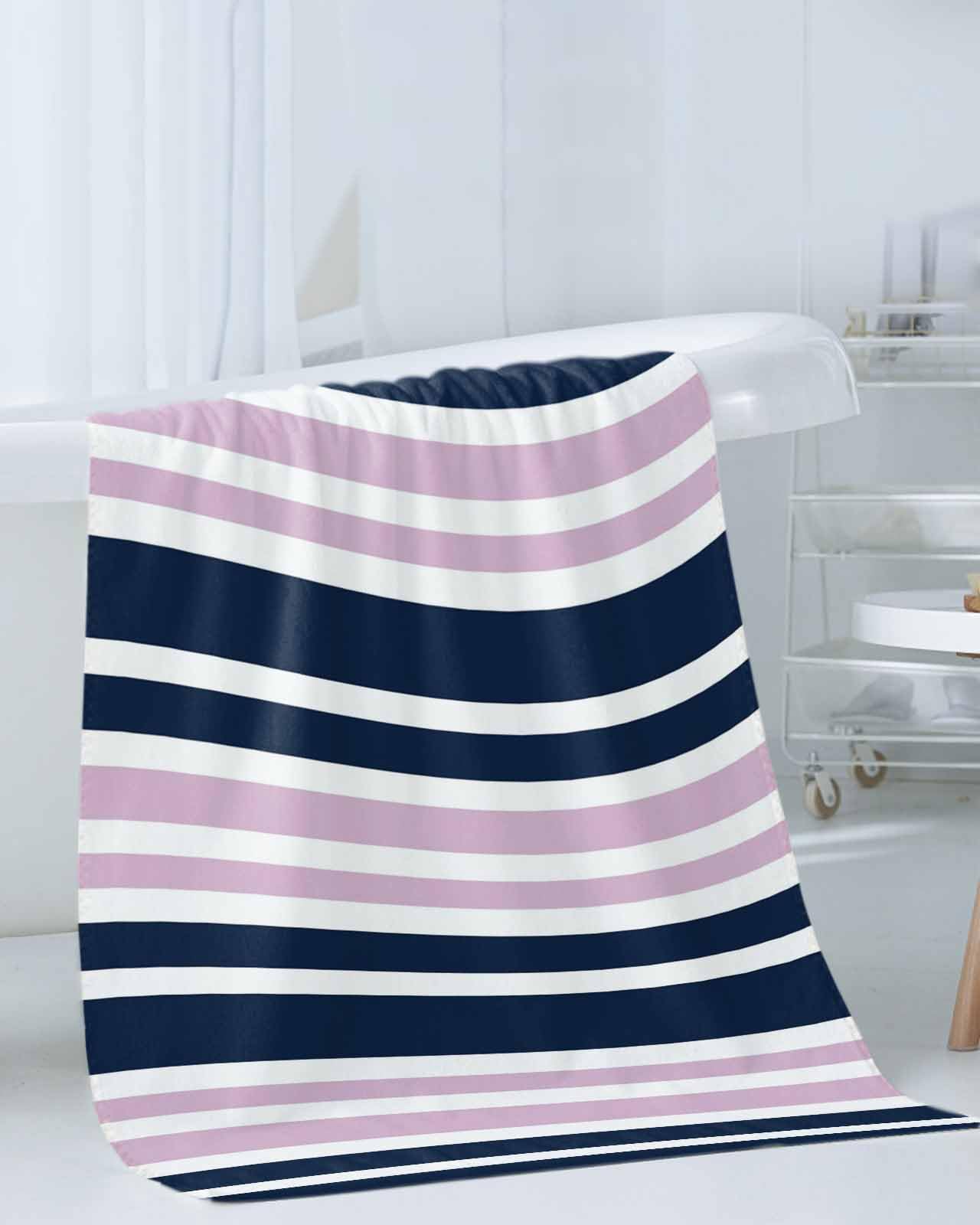 Amazon.com: HomeDecorArt Navy Blue Pink Striped 3 Piece Bath