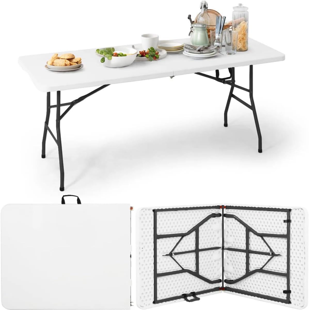 Generico Confortil Tavolo Pieghevole - 180x70x74cm - Tavolo da Giardino per 8 Persone - per Giardino, Terrazza e Balcone(1)