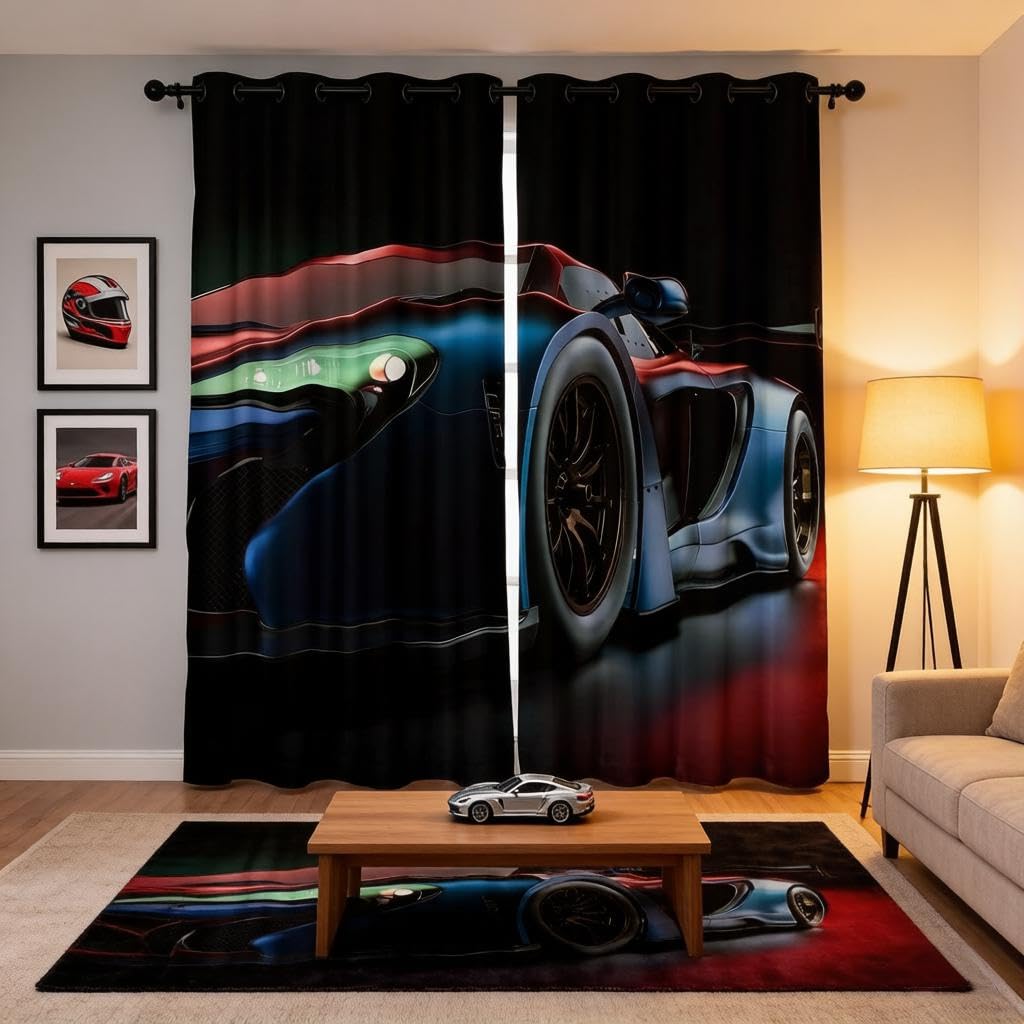 Loussiesd Sports Car Curtains for Bedroom Boys Teens Racing Car Room Darkening Curtain Car Speed Competition Thermal Insulated Window Drapes Cool Automobile Style Window Draperies Set W66*L90 โ image 1