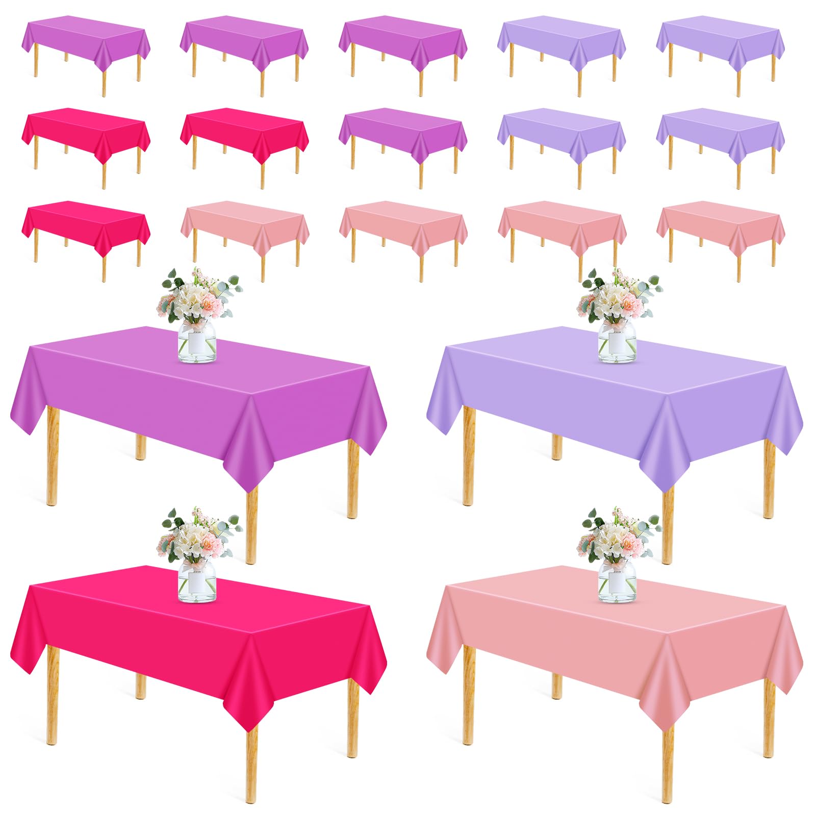 EOGRFW 15Pcs Disposable Tablecloth,Plastic Table Cloth,54 x 108 Inch Table Cover,Rectangular Tablecloths for Indoor Outdoor Picnic Birthday Baby Shower Wedding Party(Pink Purple)