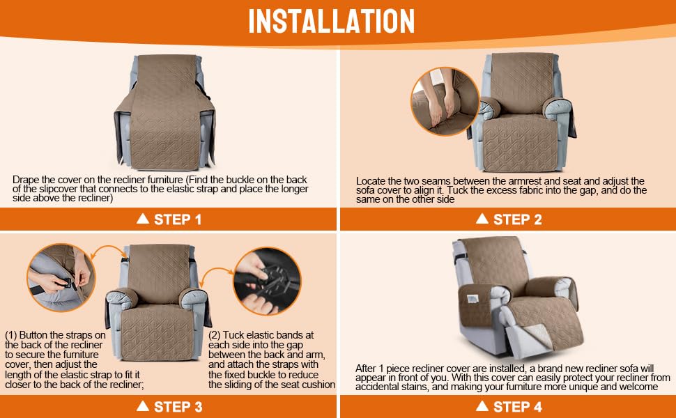 Image of VANSOFY 100% Waterproof Recliner Chair Covers, Recliner Cover Non-Slip Dog Chair Cover Furniture Protector Washable Slipcover with Pocket, Elastic Straps for Pets, Dogs(Light Brown, 28 inch)