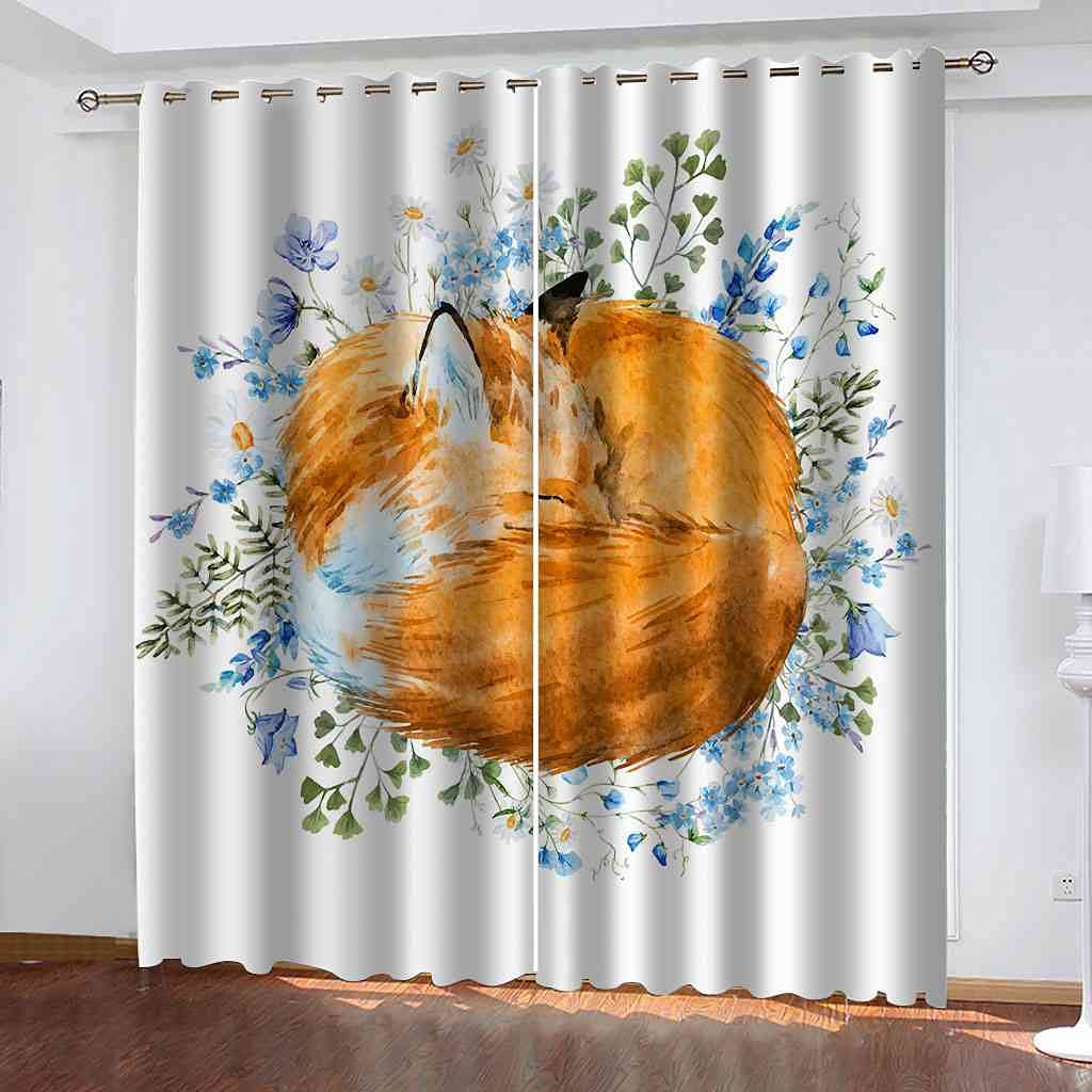 Rideau occultant enfant renard 200x160 cm à oeillets isolant et phonique pour chambre