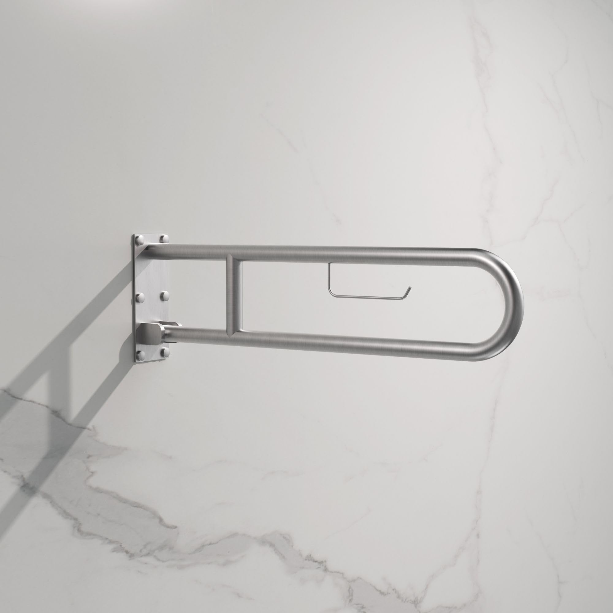 IMEX - Barra Abatible Minusvalidos Baño con Portarrollos | Agarrador Ducha para Personas Mayores o Movilidad Reducida | Asa de Seguridad para WC | Resistente a la Corrosión y Humedad