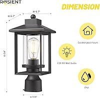 Vista 2 de Luz de poste para exteriores, lámparas de poste exterior, accesorio de iluminación para poste de camino, accesorio de luces de poste en acabado Negro