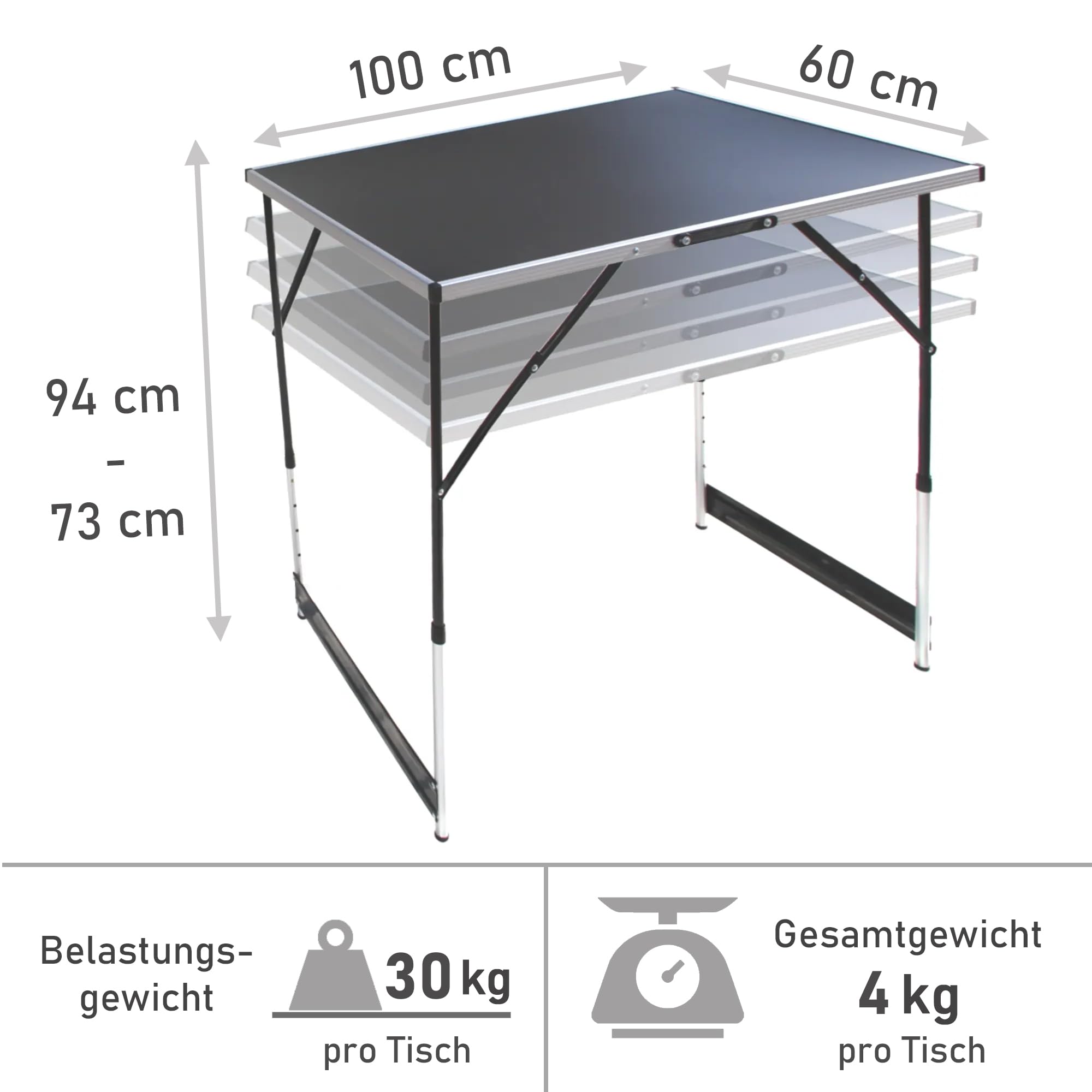 Lemodo Tapeziertisch schwarz klappbar | Arbeitstisch | Mehrzwecktisch höhenverstellbar | Flohmarkttisch 100 x 60 cm | Multifunktionstisch bis 30,0 kg belastbar