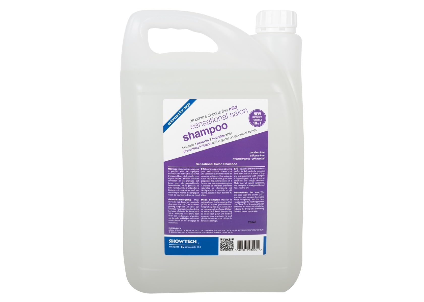 Show Tech Sensational Salon Shampoo - Professional Dog Shampoo for Lustrous Coats and Optimal Pet Grooming |Effective Neutral Solution | Ideal for All Breeds - 5L