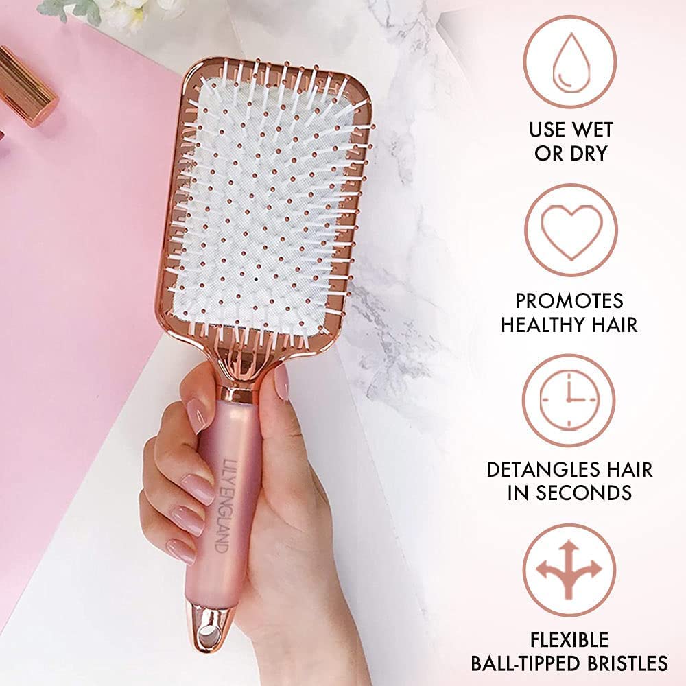 Paddle Brush for Detangling, Blowdrying and Straightening - Professional Large Hair Brush All Hair Types, Rose Gold Hairbrush for Women by Lily England Rose Gold Black : Beauty & Personal Care