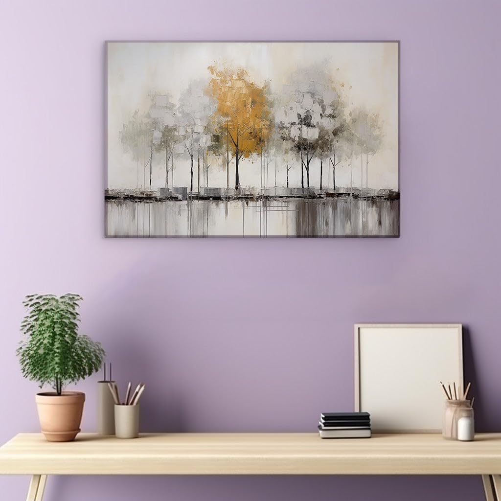 Canvas for Living room. Golden Serenity - A Contemporary Vision of Nature's Tranquility, 27 x 18 inch Canvas Wall Art - Ready to Hang - 69x46 cm (27x18 inch)