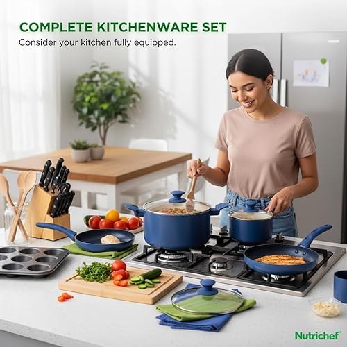 Miniatura 5 de Nutrichef 54 Piece Professional Grade Complete Home Kitchen Cookware Set, Ceramic Non-Stick Bakeware, Pot and Pans Kit, Cool-Touch Handles, Safe for