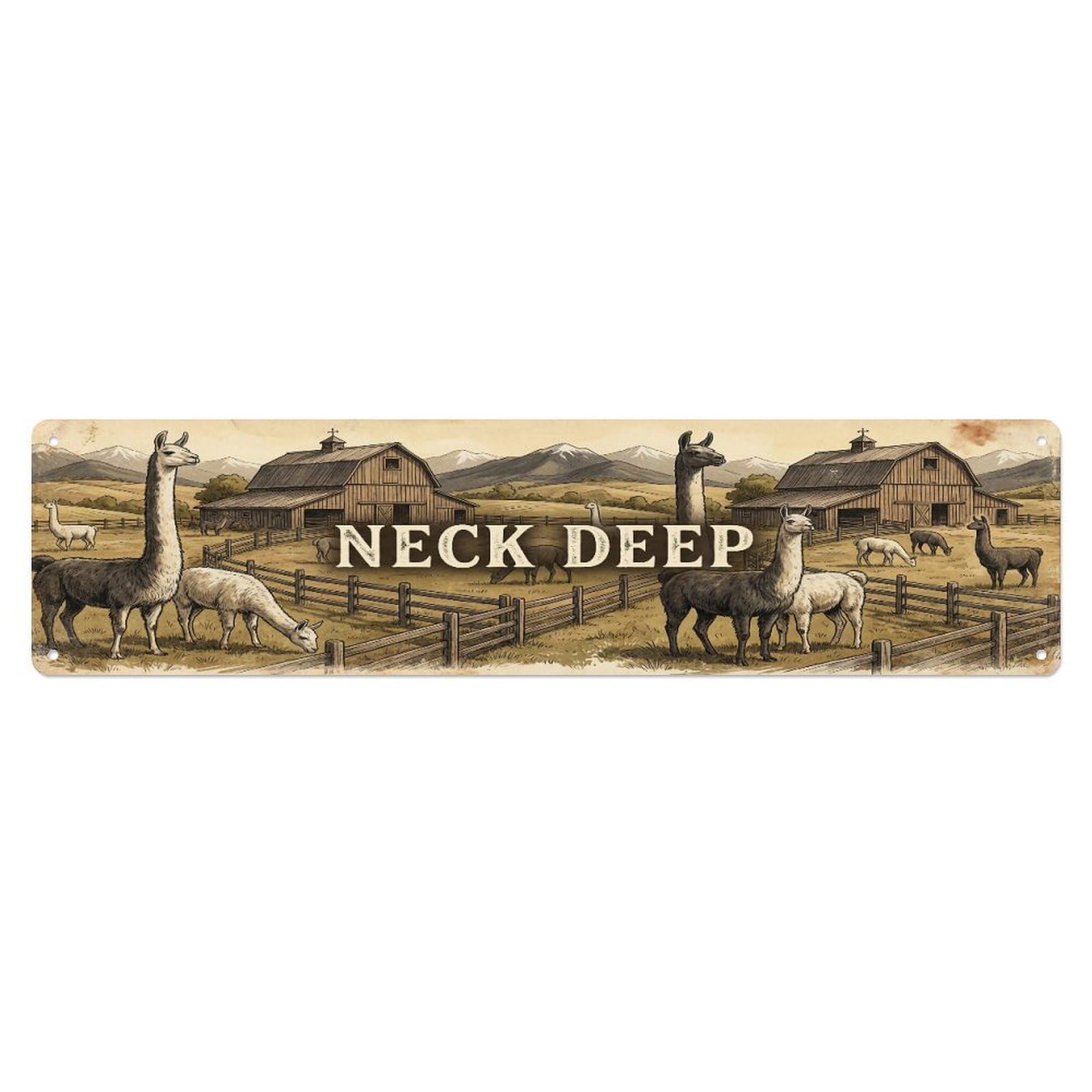 Xanthor Style Metal Tin Sign Vintage Yard Neck Llama Farmhouse Funny Llama Backyard Farm