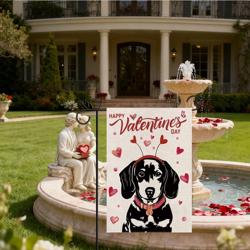 Welcome Valentine's Day Garden Flag Dachshund Dog Love Heart Vertical Double Sided Garden Flag Holiday Outside Yard Decoration Anniversary Wedding Farmhouse Valentines Day Decor 12.5 x 18 Inch - Image 5