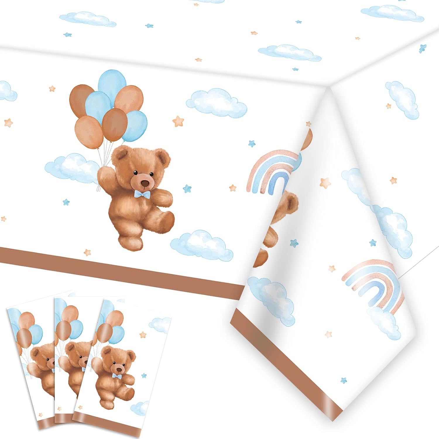 Caisehabu 3 Pieces Teddy Bear Baby Shower Tablecloths